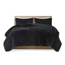 Twin/Twin XL Black Soft Sherpa Faux Fur 2-Piece Comforter Set with Shams - £97.30 GBP
