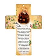 Padre Pio Wood 6&quot; Cross with Prayer, New AB-059 - $5.99