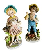 Homco porcelain bisque barefoot girl &amp; boy w/ birds figurines 8 in 2 pie... - $15.64