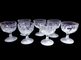 Set of 7 Toscany USA Glass Embossed Fruit 5.5&quot; Water Goblet Footed Desse... - £25.60 GBP