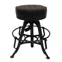 Adjustable Swivel Bar Stool - Steel Base - Leather Seat - Vintage Indust... - £208.60 GBP