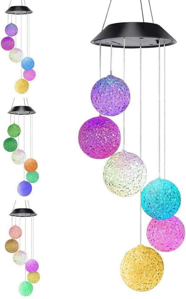 Solar Wind Chimes Color Changing Crystal Ball LED Solar Light Solar Powered - £11.51 GBP