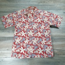 Pierre Cardin Mens Hawaiian Shirt Size M Red Floral Print 100 Percent Cotton Mad - £18.39 GBP