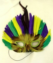 MARDI GRAS MASK with feathers &amp; sequins - one size fits all   - £19.93 GBP