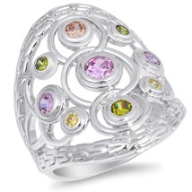 Sterling Silver Round Multicolor Simulated Cubic Zirconia Ring - £51.83 GBP+