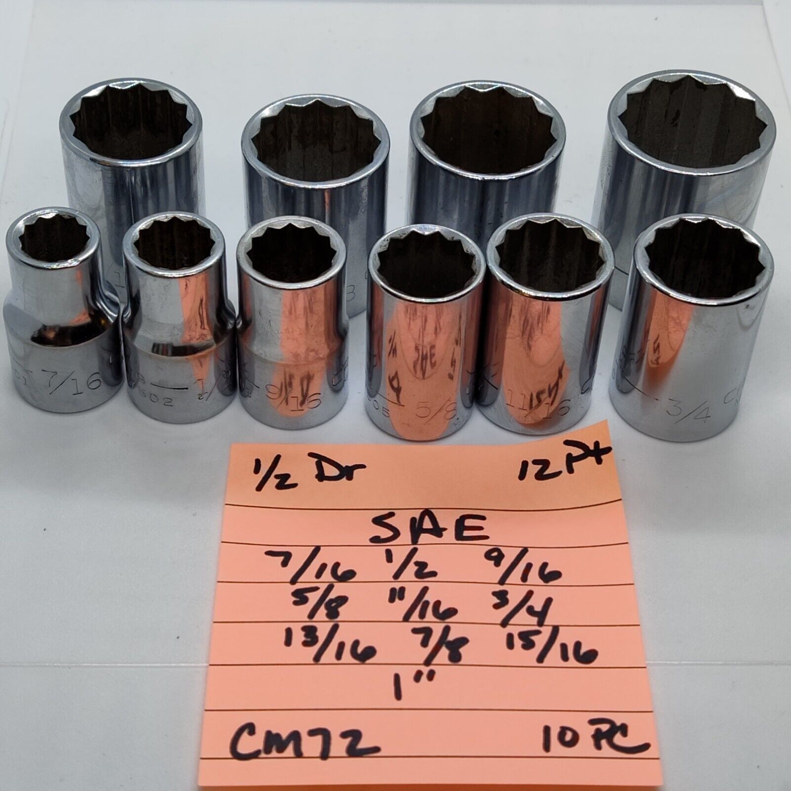 10 Craftsman 1/2&quot; Dr V &amp; G Series 12 Pt Sockets - 1&quot; to 7/16&quot; SAE - $34.98