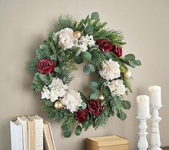 Simply Stunning 24&quot; Illuminated Holiday Wreath by Janine Graff in Burgundy - £155.06 GBP