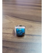6Ct Square Good Cut Natural Copper Turquoise Gemstone Ring 14K White Gol... - $94.62 CAD