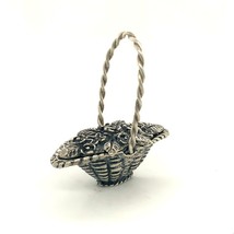 Vintage Sterling Silver Carved Woven Basket Full of Flowers Figure Miniature - £31.64 GBP