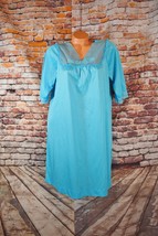 Texsheen Medium Lingerie Blue Nightgown Satin Lace Vintage Sheer Yoke - £24.92 GBP