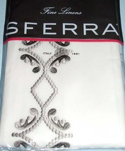 Sferra Argento King Sham White/Grey Embroidery Egyptian Cotton Percale New - £39.88 GBP
