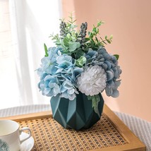 Artificial Flower In Vase Silk Blue Hydrangeas Flowers With Vase,Faux Flower - £31.12 GBP