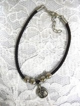 NEW BLACK CORD &amp; BEADS w 3D DOUBLE SIDED YIN YANG DISC PEWTER CHARM BRAC... - $110.27 MXN