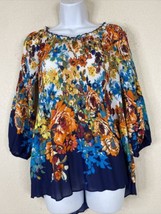Sami &amp; Jo Womens Size S Colorful Floral Crinkle Stretch Top 3/4 Sleeve - £7.50 GBP
