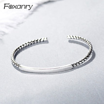 Foxanry 925 Stamp Fashion Simple Geometric Cuff Bangles &amp; Bracelet Couples Party - £10.03 GBP