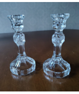 Pottery Barn 7-3/4" Clear Glass Candlesticks Set of 2, Excellent Condition - $49.50