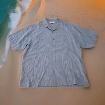 Tommy Bahama 100% Silk Button Up Shirt Mens Size Large Gray Palm Trees H... - $22.28