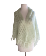 Vintage Handmade Light Green Crochet Mohair Blend Shawl Wrap Cottage Core - $413.96 MXN