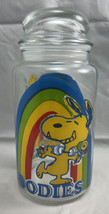 Peanuts Snoopy Vintage Glass Rainbow Goodies Canister Cookie Jar Lid Woo... - £18.19 GBP