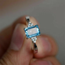 1.80Ct Emerald Cut Aquamarine Wedding Engagement Ring 14K White Gold Finish - £65.17 GBP