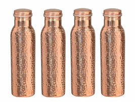 Copper Water Hammered Bottle Set Of 4 Drink Ware Set Home Kitchen Storag... - $75.33