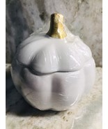 Autumn Ceramic White Pumpkin Bowl Canister Container w Lid  5 In - $22.92 CAD