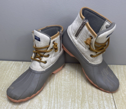 Sperry Duck Boots Green&amp;Tan With Orange Trim Rain Winter Boots Size 6 Waterproof - £18.74 GBP