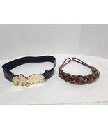 Lot of 2 belts:Elephant &amp; Black Gold Chain Braided Rope Belt Hook Closur... - $26.06 CAD