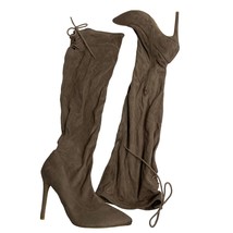 Anne Michelle Rise Up Knee High Boots 8.5 Mocha Brown Faux Suede Stilett... - £22.17 GBP