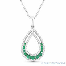 0.65 ct Emerald &amp; Diamond Pave 14k White Gold Tear-Drop Pendant &amp; Chain Necklace - £1,151.25 GBP