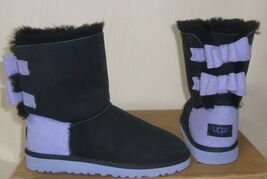 UGG Black Purple Bailey Wool Bow Boots Size 4 Youth =Women Size 6 NEW 10... - $89.00