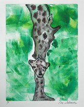 Giraffe Art Wildlife Animal Monotype Hand Pulled Print Solom - $1,105.71 MXN