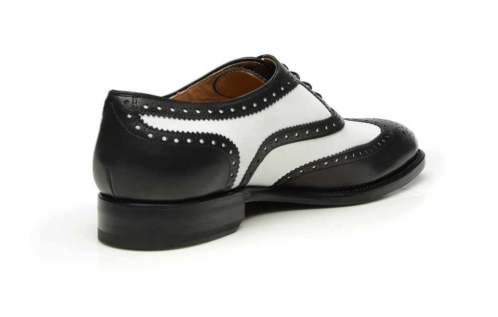 Men Black White Cont Brogue Toe Wing Tip Oxford Genuine Leather Shoes US 7-16