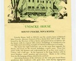 Uniacke House Brochure Mount Uniacke Nova Scotia  - $17.82