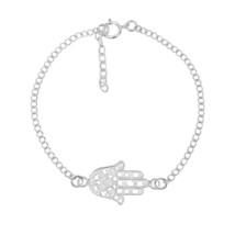 Delicate Hamsa Hand Sterling Silver Chain Link Bracelet - £13.32 GBP