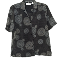 DonnKenny Womens Blouse Size Medium Button Front Short Sleeve Black V-Neck - £10.13 GBP