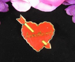 Vintage Valentines Day Sweetheart Heart Pin Red Enamel Arrow Brooch Goldton Love - £15.80 GBP