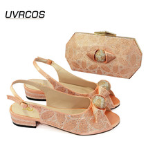 Sweet Peach Color Shoe and Bag Set New Women Low Heel African Wedding Sandals It - £83.65 GBP