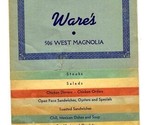 Ware&#39;s Menu West Magnolia Fort Worth Texas Boswell Dairies 1940&#39;s - $101.25