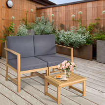 3 In 1 Acacia Wood Furniture Set Patio Outdoor W/ Cushion Coffee Table - $326.33