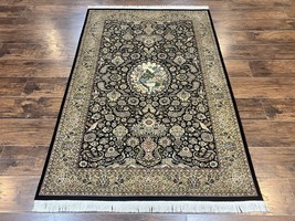 Oriental Rug 4x6 Wool Handmade Vintage Carpet Black Olive Green Bird Pictorials - £1,757.78 GBP