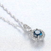 Round Pendant S925 Silver Necklace Women Water Wave Chain Sapphire Elegant - £11.99 GBP