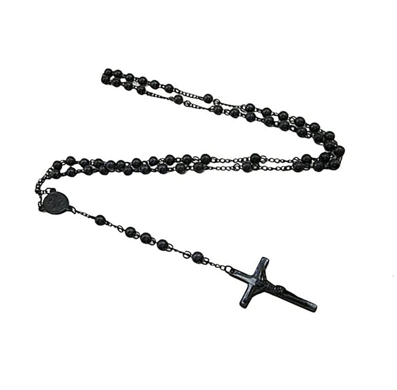 Mens Black Stainless Steel Rosary Necklace 28 Strong 6mm - $36.54