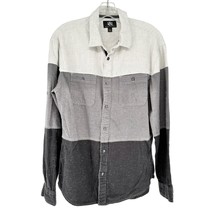 Rock &amp; Republic Shirt Mens M Button Front Collared LS Roll Tab Black Gray White - £9.32 GBP