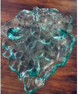 Dimensional Grape Cluster Footed Leaf Shaped Bowl Green Clear Glass 10&quot;x9&quot; - £25.01 GBP
