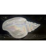 Large Iridescent White Swirl Art Glass 14&quot; Conch Seashell Trinket Bowl Dish - $17.46