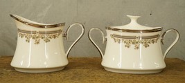 Vintage LENOX China LACE POINT Pattern Silver Trim Creamer &amp; Covered Sugar Bowl - £84.06 GBP
