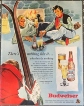 1949 Budweiser Vintage Print Ad Live Life Every Golden Minute Cozy Winter Scene - £11.41 GBP