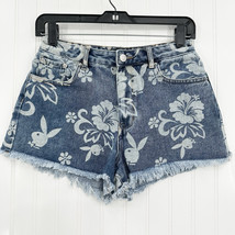 PlayBoy Pacsun Shorts Womens 27 Blue Jean Denim Fringe 90s Grunge Floral... - £20.10 GBP