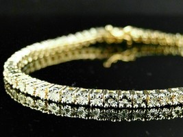 5 Ct Round Simulated Diamond Tennis Bracelet 7.25&quot; 14K Yellow Gold Plated - £106.64 GBP